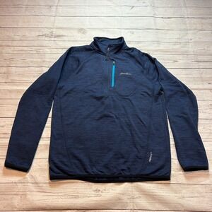 Eddie Bauer 1/4 Zip Free Heat Pullover Sweater Blue Stripe Men's Size Medium